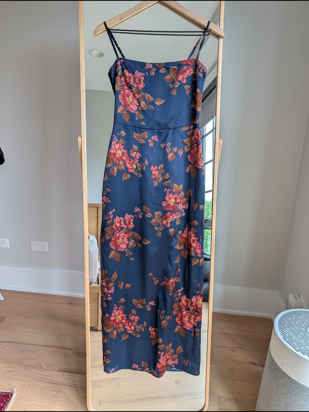 Reformation Lyric Navy Silk Dress